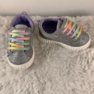 Wonder Nation Toddler Girls Silver Glitter Sneakers Rainbow Laces Size 4